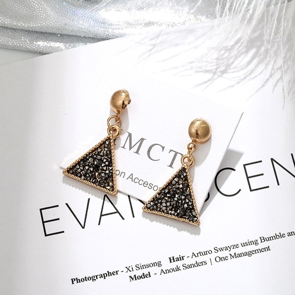 GlitzBlitz Jewelry - 2/$20!  Gold/Black Crystal Triangle Earrings